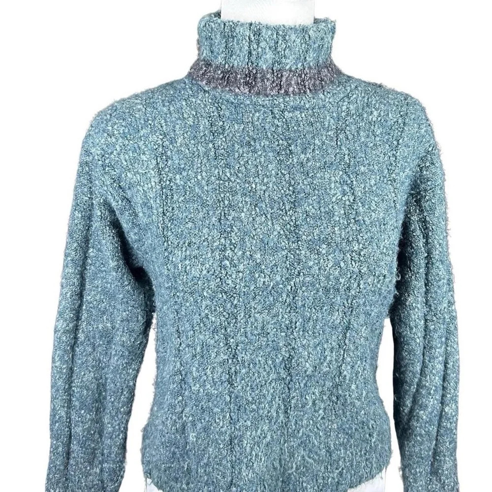 Vintage 90s Sixty-Two East Chunky Teal Turtleneck Sweater - Picture 2 of 5